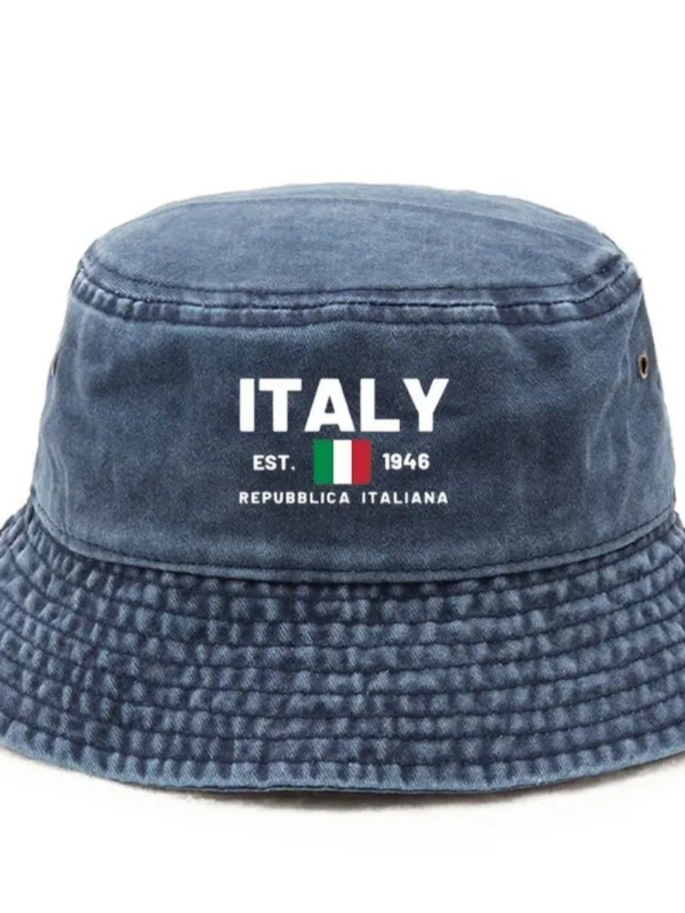 Italy Graphic Denim Bucket Hat - Navy